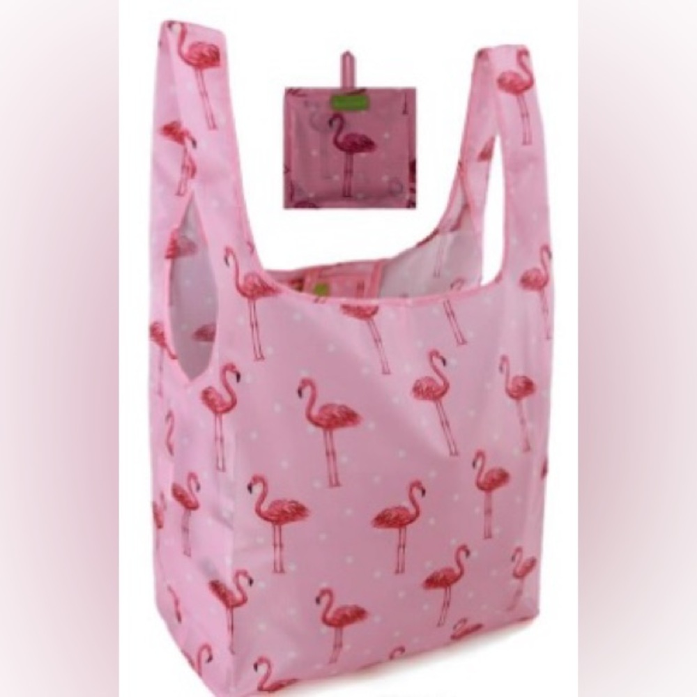BeeGreen Flamingos w/ Pink Bag Reusable Grocery Bag/Reusable Shopping Bag